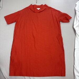 Cos Women Orange Boat Neck Short Sleeve Pockets Tunic Dress Sz 14 Lightweight